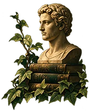 Buste antique entouré de livres et de lierre, évocation de l’histoire des anagrammes